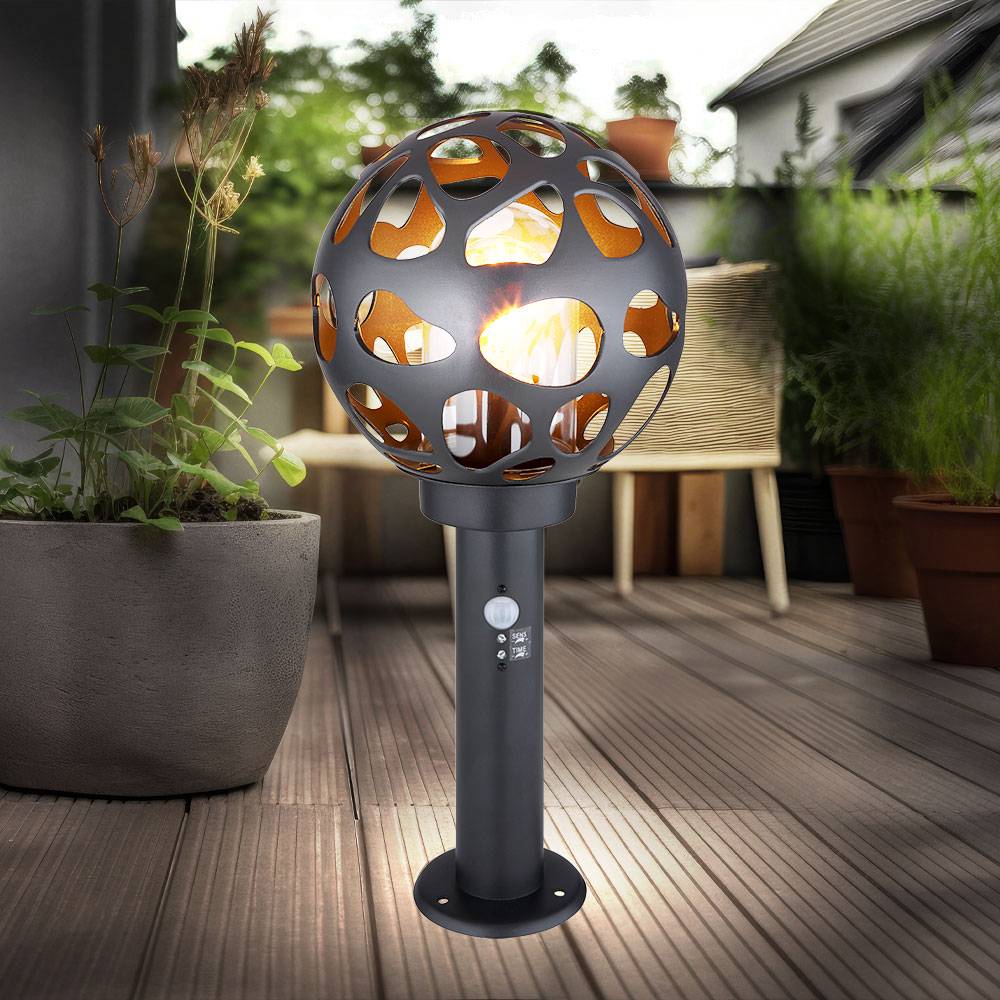 Standleuchte Sockelleuchte mit Bewegungsmelder Kugel Wegelampe mit Bewegungsmelder Außen außen, Edelstahl anthrazit, 1x E27, H 45 cm, Garten