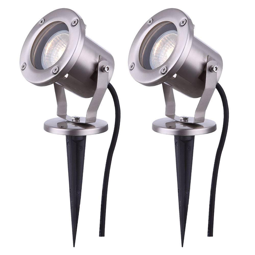 Gartenleuchte GU10 mit Erdspieß Außenstrahler Boden Gartenstrahler IP65 Strahler Außen Edelstahl, mit schwenkbarem Spot, 1x GU10, DxH 9,8x30,5 cm