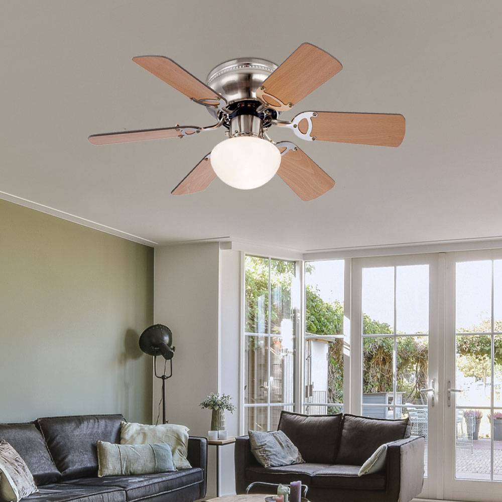 Deckenventilator mit Beleuchtung Deckenlampe Ventilator Wohnzimmer, Vor-Rücklauf 3 Stufen, wechselbare Flügel graphit buche, 1x E27, DxH 76x28 cm