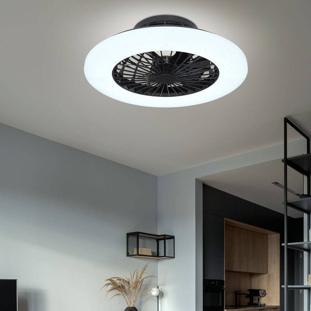Deckenventilator mit Beleuchtung und Fernbedienung leise Deckenleuchte mit Ventilator Dimmbar, Sterneneffekt CCT Nachtlicht Timer, 30 Watt LED