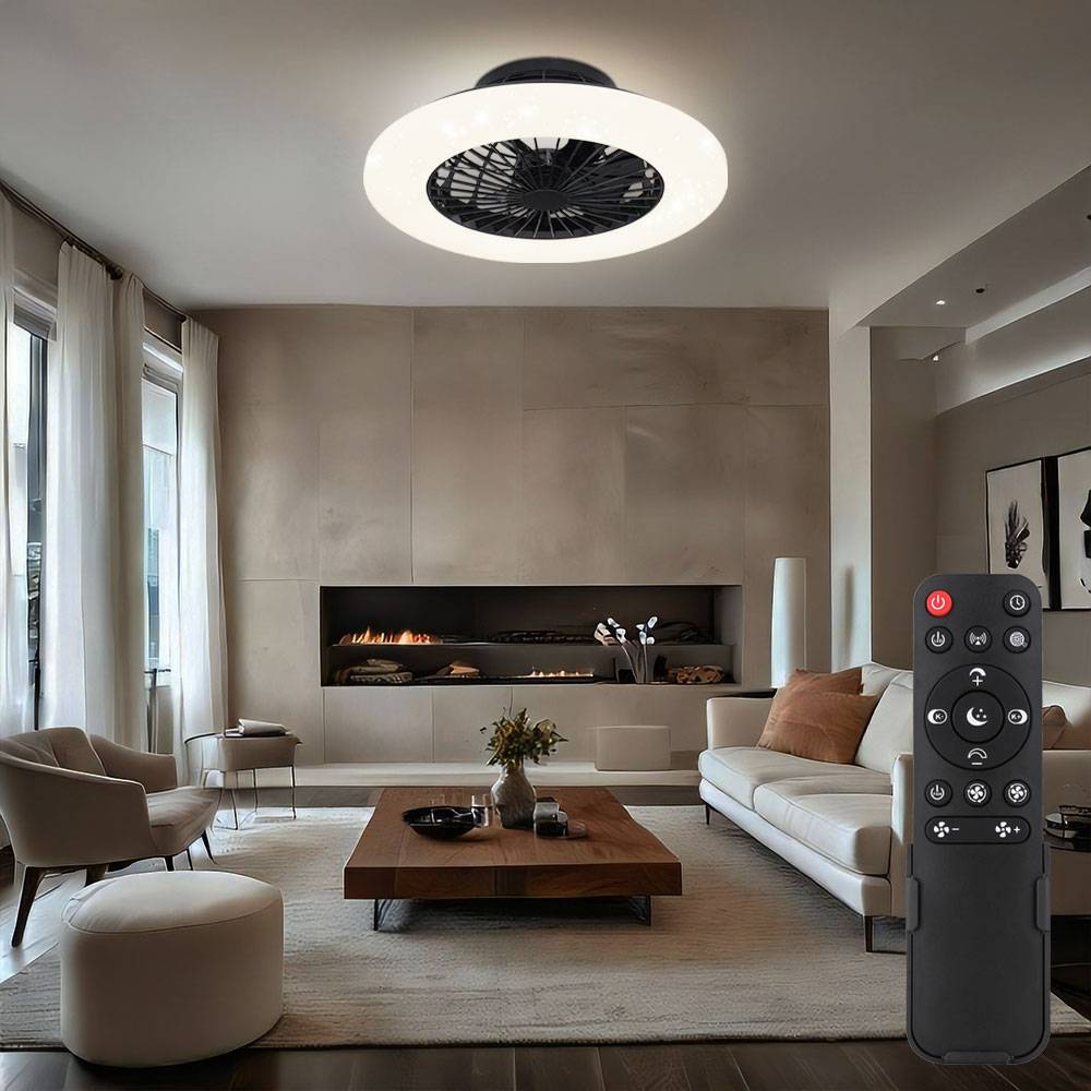 Deckenventilator mit Beleuchtung und Fernbedienung leise Deckenleuchte mit Ventilator Dimmbar, Sterneneffekt CCT Nachtlicht Timer, 30 Watt LED