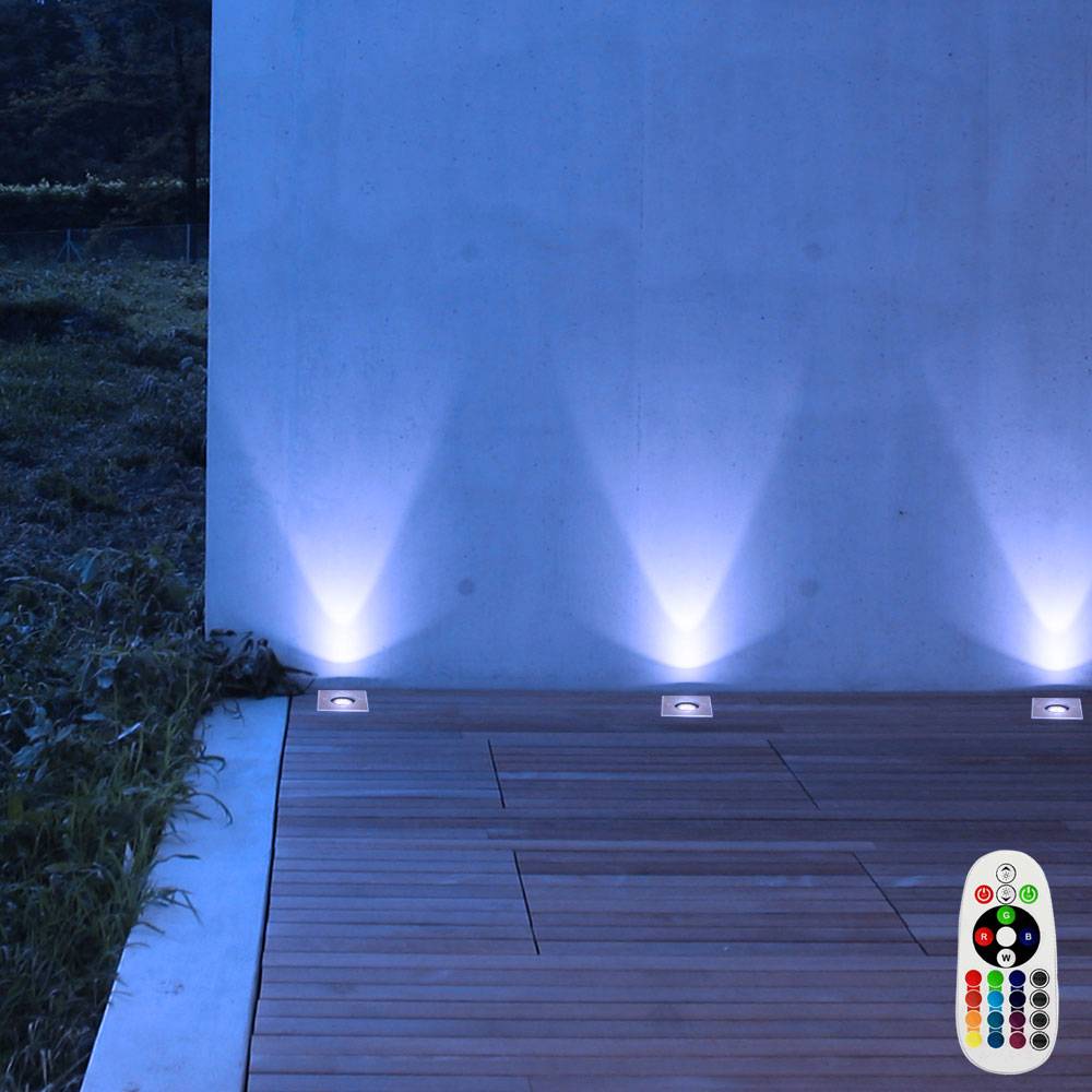 Bodeneinbaustrahler Aussen GU10 Terrassenboden Beleuchtung Bodeneinbauleuchte Außen, Fernbedienung dimmbar, Edelstahl stoßfest, RGB LED 4W 220Lm, Lx
