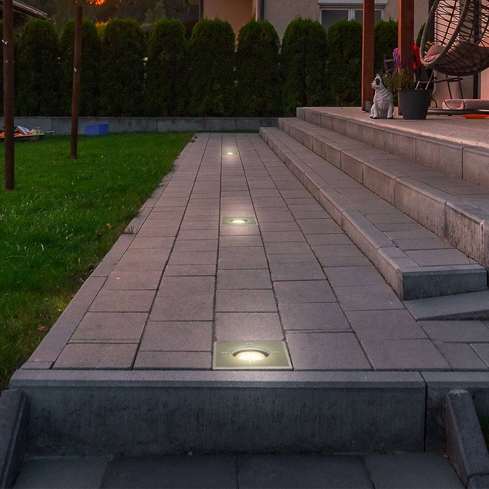 Bodeneinbaustrahler GU10 Terrassenboden Einbauspot Bodeneinbauleuchte Außen, Fernbedienung dimmbar, Edelstahl stoßfest, RGB LED 3,5W 290Lm, LxBxH 11