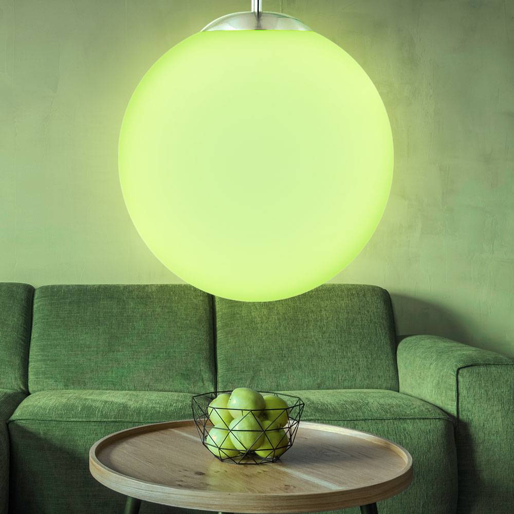Hängeleuchte Glaskugel weiß Pendellampe dimmbar mit Fernbedienung LED Esstischlampe, RGB Farbwechsel, 9W 806lm warmweiß, DxH 30x180 cm