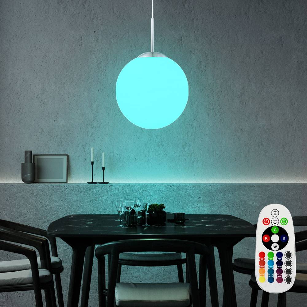 Hängeleuchte Glaskugel weiß Pendellampe dimmbar mit Fernbedienung LED Esstischlampe, RGB Farbwechsel, 9W 806lm warmweiß, DxH 30x180 cm