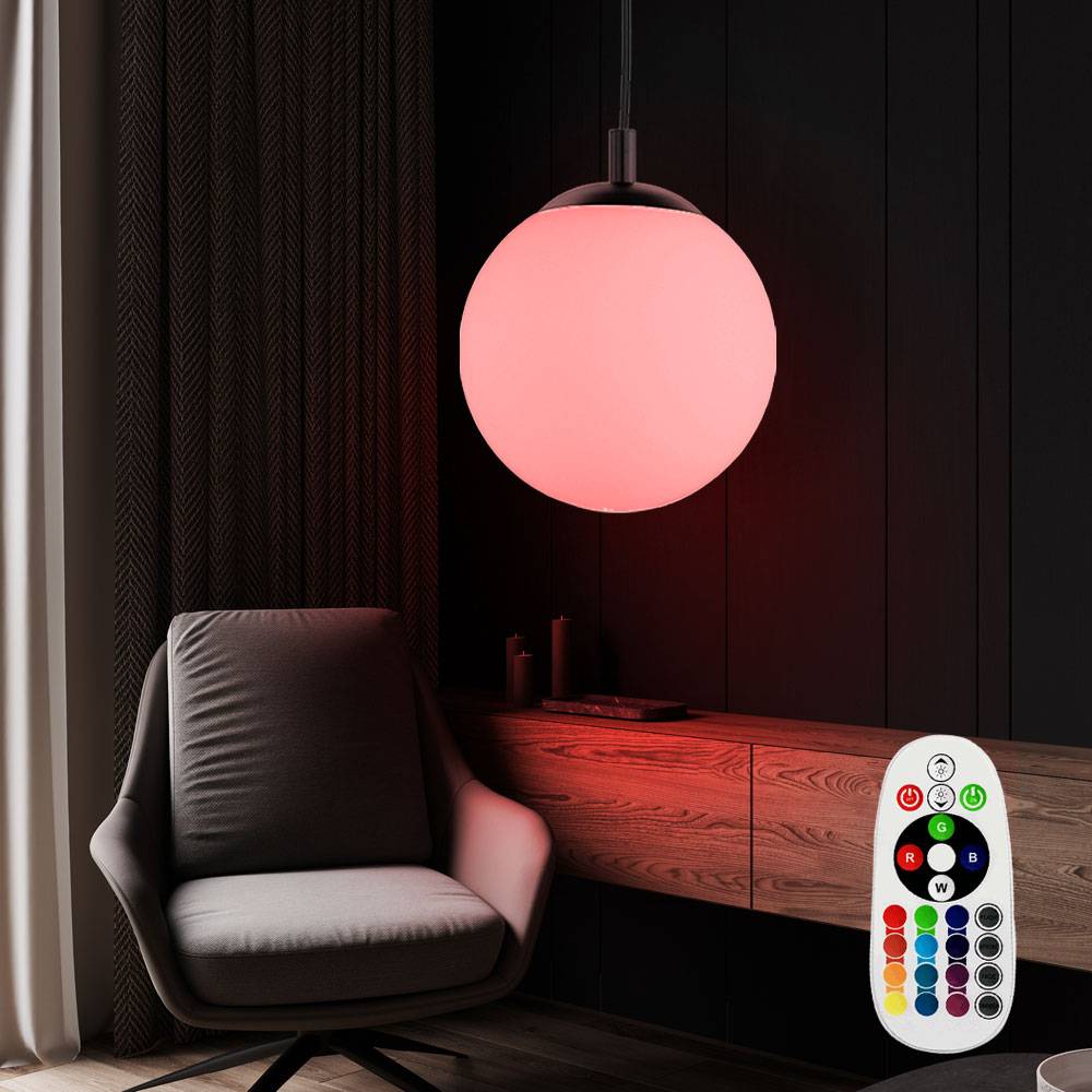 Hängeleuchte Pendelleuchte Hängelampe Esszimmerleuchte, Fernbedienung dimmbar Memory, Metall Glas Nickel matt opal, 1x RGB LED 8,5W 806Lm warmweiß