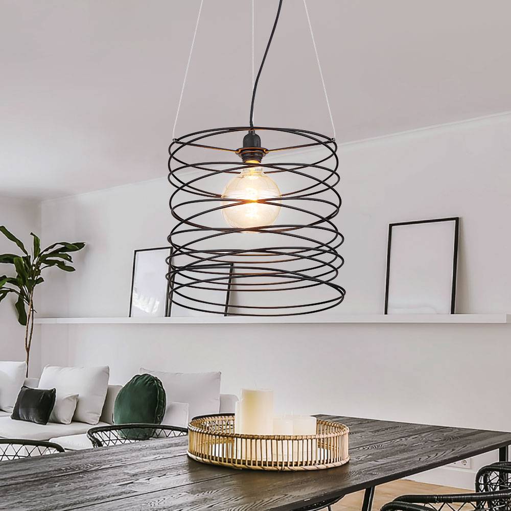 Hängelampe dimmbar mit Fernbedienung LED Hängeleuchte Pendelleuchte schwarz Esszimmerlampe Esstischlampe, RGB Farbwechsel, Metall spiralförmig ,