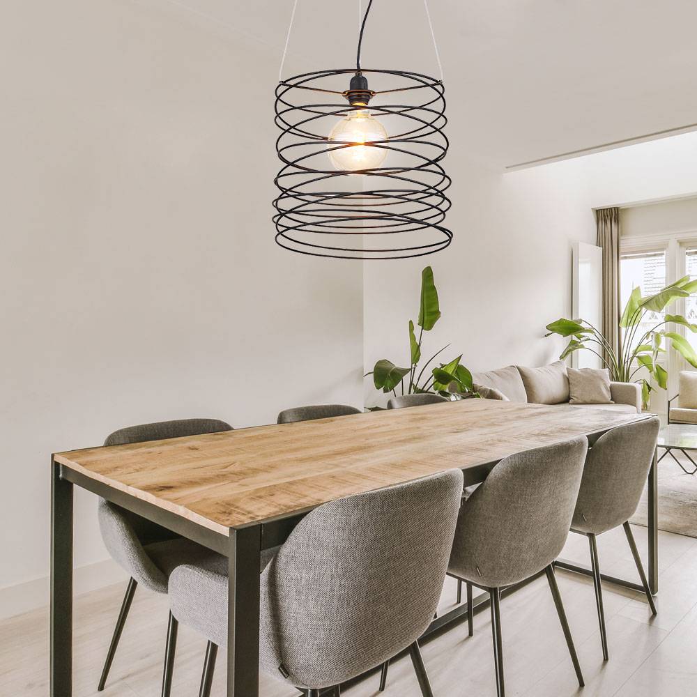 Hängelampe dimmbar mit Fernbedienung LED Hängeleuchte Pendelleuchte schwarz Esszimmerlampe Esstischlampe, RGB Farbwechsel, Metall spiralförmig ,