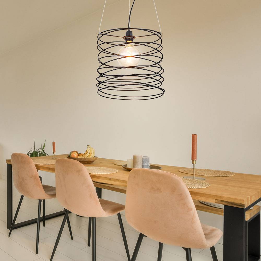 Hängelampe dimmbar mit Fernbedienung LED Hängeleuchte Pendelleuchte schwarz Esszimmerlampe Esstischlampe, RGB Farbwechsel, Metall spiralförmig ,