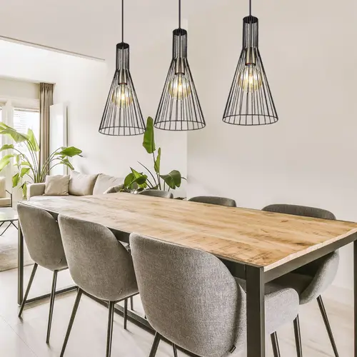 Hängelampe schwarz Pendelleuchte Esstisch modern Esszimmerlampe 3-flammig, Käfig-Design Industrial, Metall schwarz, 3x E27 Fassung, LxBxH 84x20x120 Hängelampe schwarz Pendelleuchte Esstisch modern Esszimmerlampe 3-flammig, Käfig-Design Industrial, Metall schwarz, 3x E27 Fassung, LxBxH 84x20x120