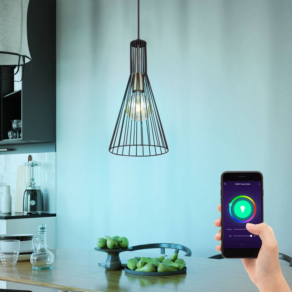 Pendellampe Hängeleuchte Deckenlampe Esszimmerleuchte Küchenlampe, App-Sprachsteuerung Timer dimmbar CCT, schwarz altmessing, RGB LED 5W 470Lm warmw