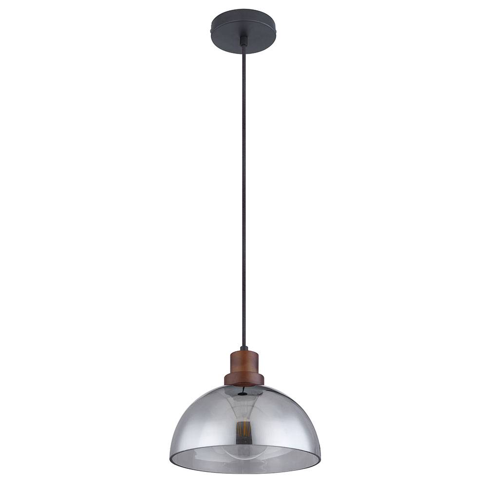 Hängelampe Holzlampe Glasschirm Pendelleuchte Hängeleuchte Wohnzimmerlampe, Metall Glas, schwarz braun, 1x E27, DxH 25x120 cm
