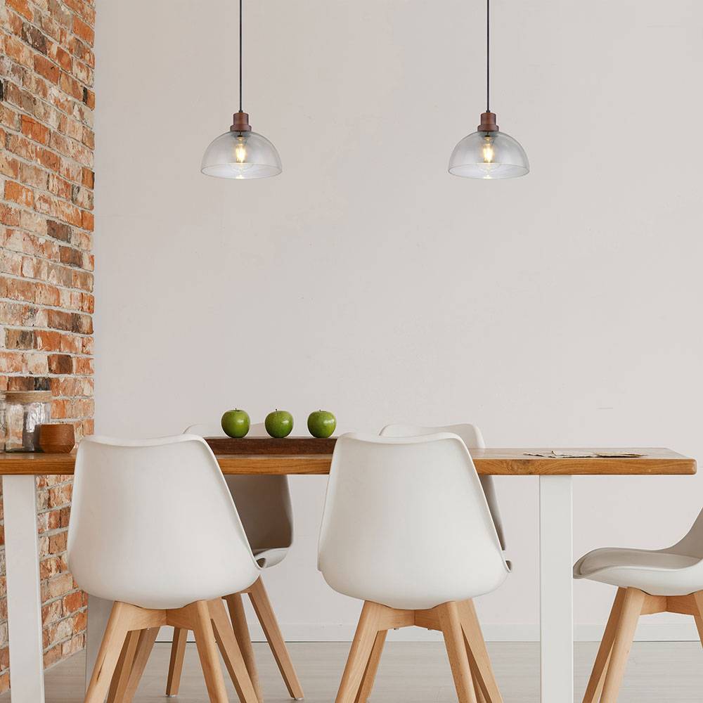 Hängelampe Holzlampe Glasschirm Pendelleuchte Hängeleuchte Wohnzimmerlampe, Metall Glas, schwarz braun, 1x E27, DxH 25x120 cm