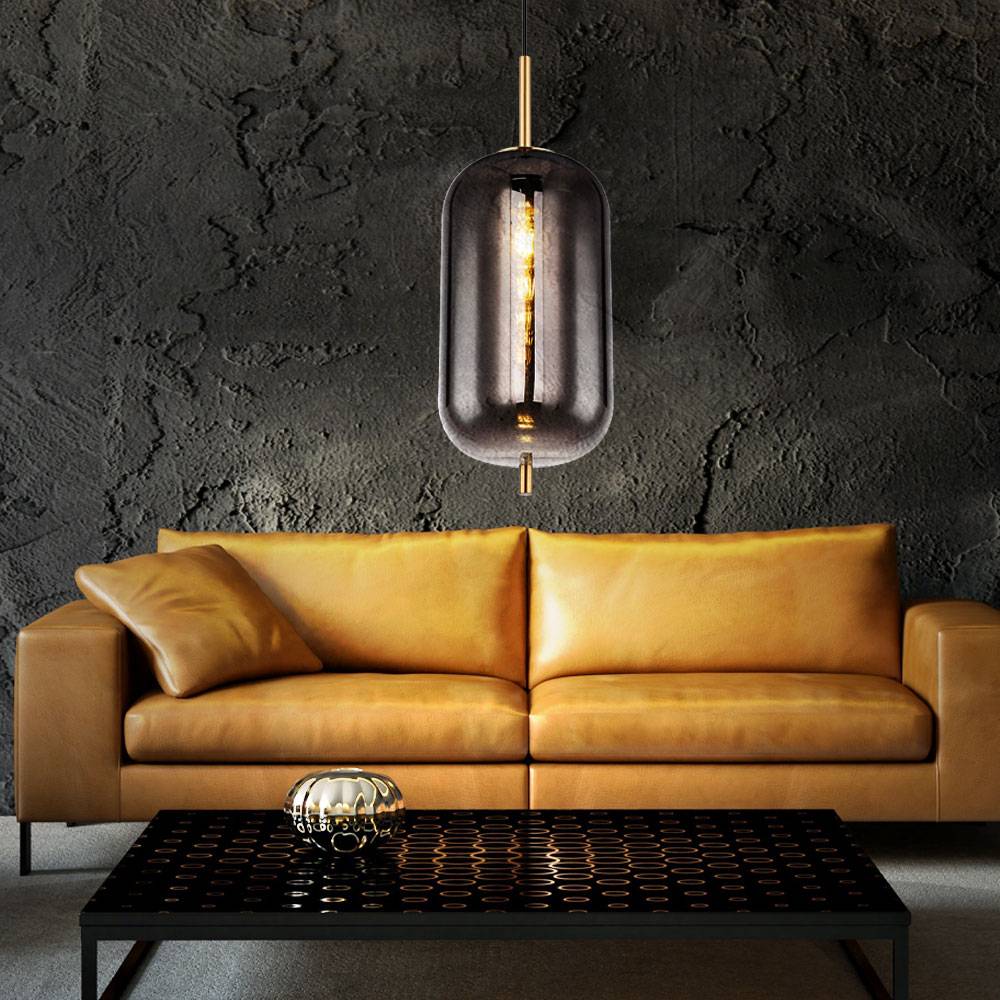 Hängelampe Pendellampe Hängeleuchte Esstischlampe messingfarben Rauchglas, Metall, 1x E27 Fassung, DxH 22x120cm