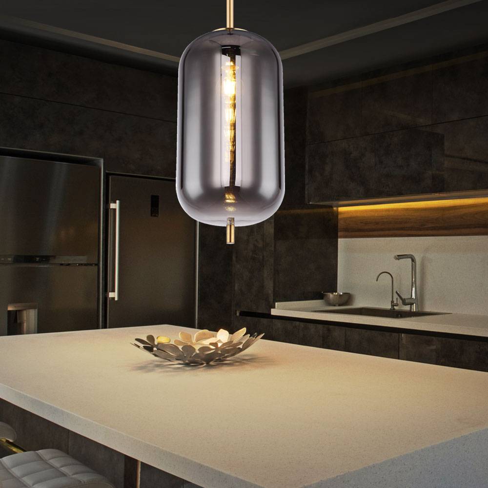 Hängelampe Pendellampe Hängeleuchte Esstischlampe messingfarben Rauchglas, Metall, 1x E27 Fassung, DxH 22x120cm