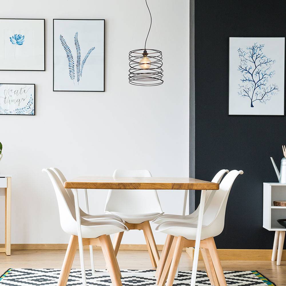 Hängelampe Hängeleuchte Pendelleuchte Esszimmerlampe Esstischlampe, Metall spiralförmig schwarz, 1x E27 Fassung, DxH 35x128cm