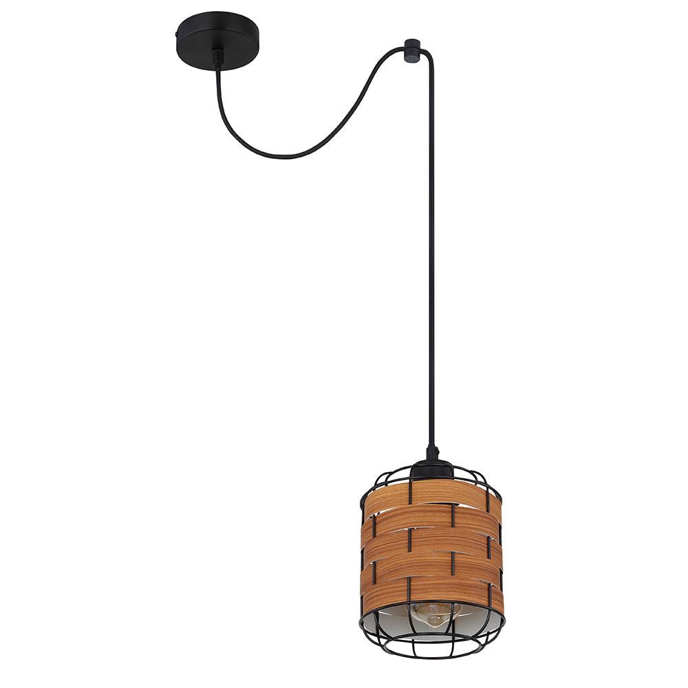 Pendelleuchte Esstischlampe Hängelampe Holzoptik Wohnzimmer, Gitter Optik, 1x E27, DxH 15 x 200 cm