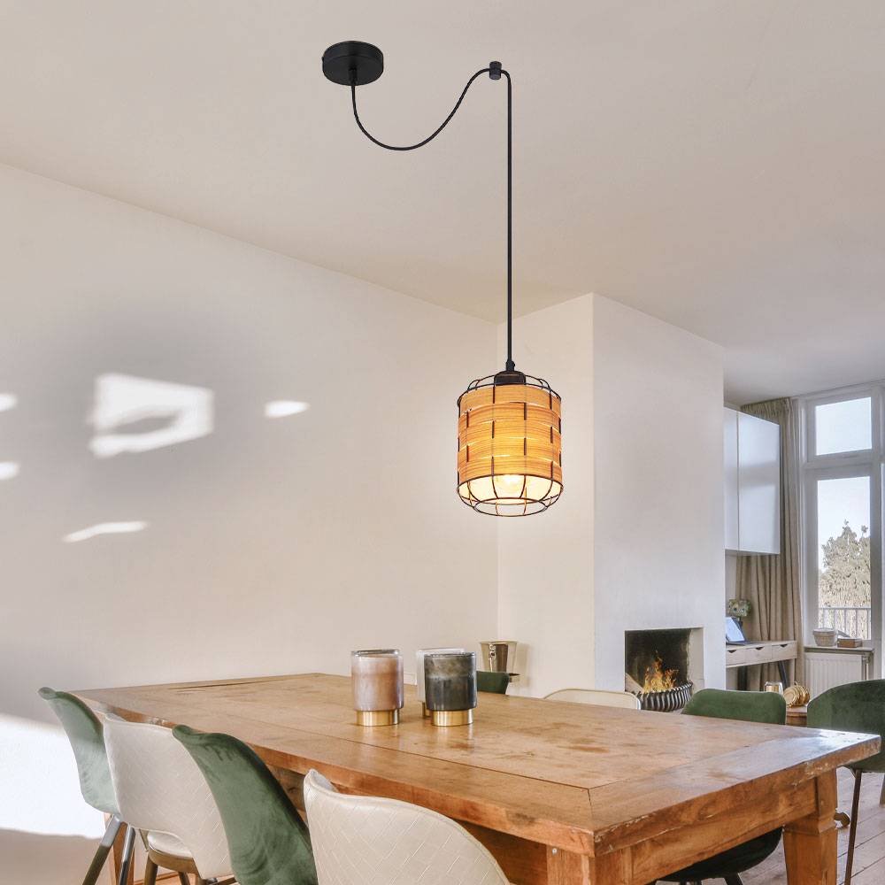 Pendelleuchte Esstischlampe Hängelampe Holzoptik Wohnzimmer, Gitter Optik, 1x E27, DxH 15 x 200 cm, 2er Set