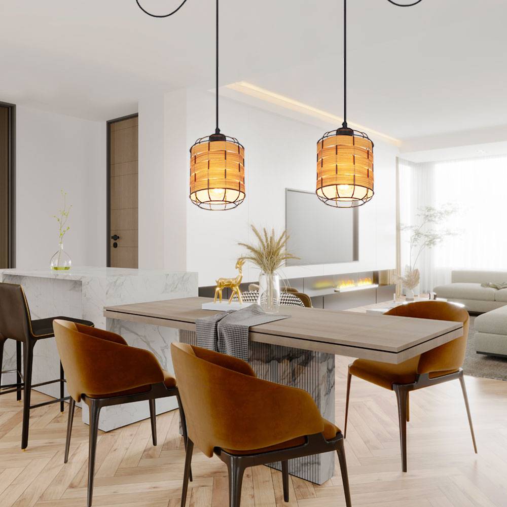 Pendelleuchte Esstischlampe Hängelampe Holzoptik Wohnzimmer, Gitter Optik, 1x E27, DxH 15 x 200 cm, 2er Set