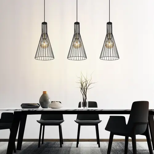 Hängelampe schwarz Pendelleuchte Esstisch modern Esszimmerlampe 3-flammig, Käfig-Design Industrial, Metall schwarz, 3x E27 Fassung, LxBxH 84x20x120 Hängelampe schwarz Pendelleuchte Esstisch modern Esszimmerlampe 3-flammig, Käfig-Design Industrial, Metall schwarz, 3x E27 Fassung, LxBxH 84x20x120