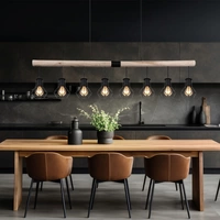 Hängeleuchte Holzbalken Pendelleuchte Käfigschirme schwarz Esszimmerleuchte Holz, Metall, 8x E27 Fassung, LxBxH 140x13,3x120 cm Hängeleuchte Holzbalken Pendelleuchte Käfigschirme schwarz Esszimmerleuchte Holz, Metall, 8x E27 Fassung, LxBxH 140x13,3x120 cm