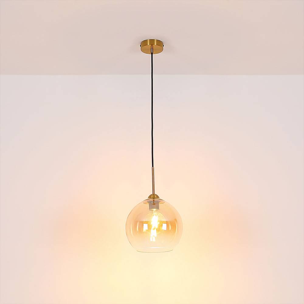 Pendellampe Hängelampe Esstischleuchte Glaskugel amber Wohnzimmerlampe messing, 1x E27, DxH 25x120 cm