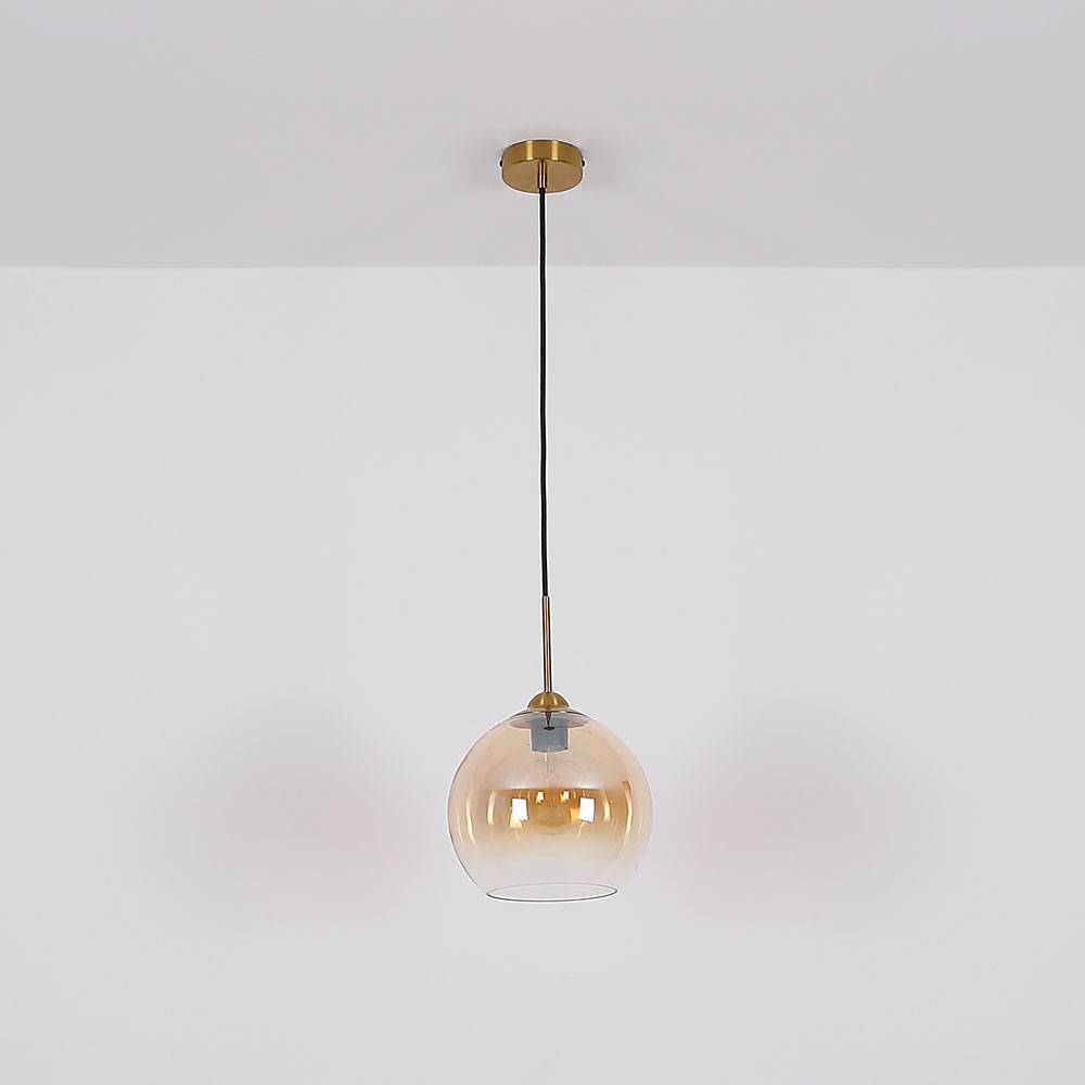 Pendellampe Hängelampe Esstischleuchte Glaskugel amber Wohnzimmerlampe messing, 1x E27, DxH 25x120 cm