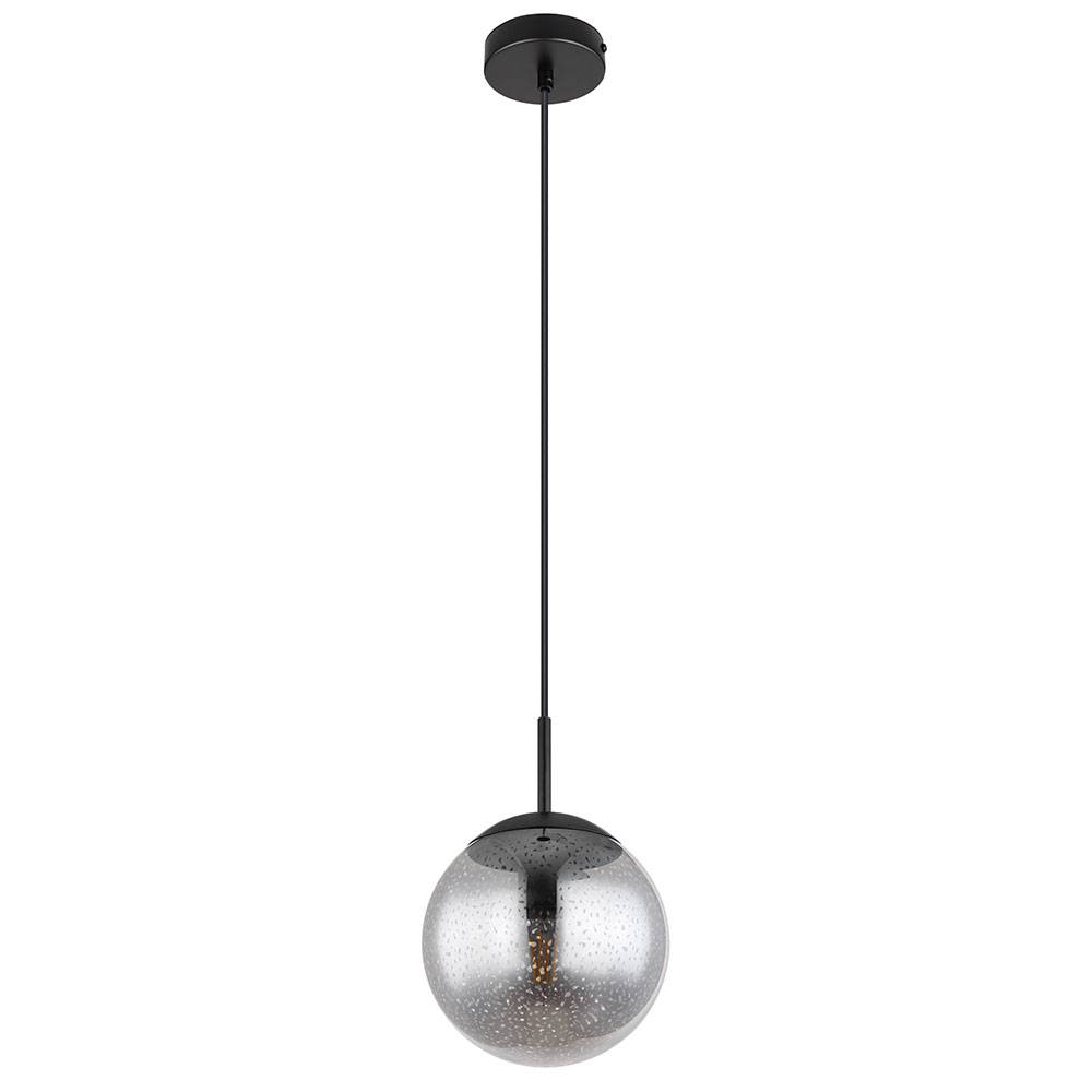 Hängeleuchte Kugel schwarz Pendelleuchte Esstisch Rauchglas Hängelampe Glas Retro, Höhenverstellbar, Sternen-Effekt, 1x E27 Fassung, DxH 20x120 cm