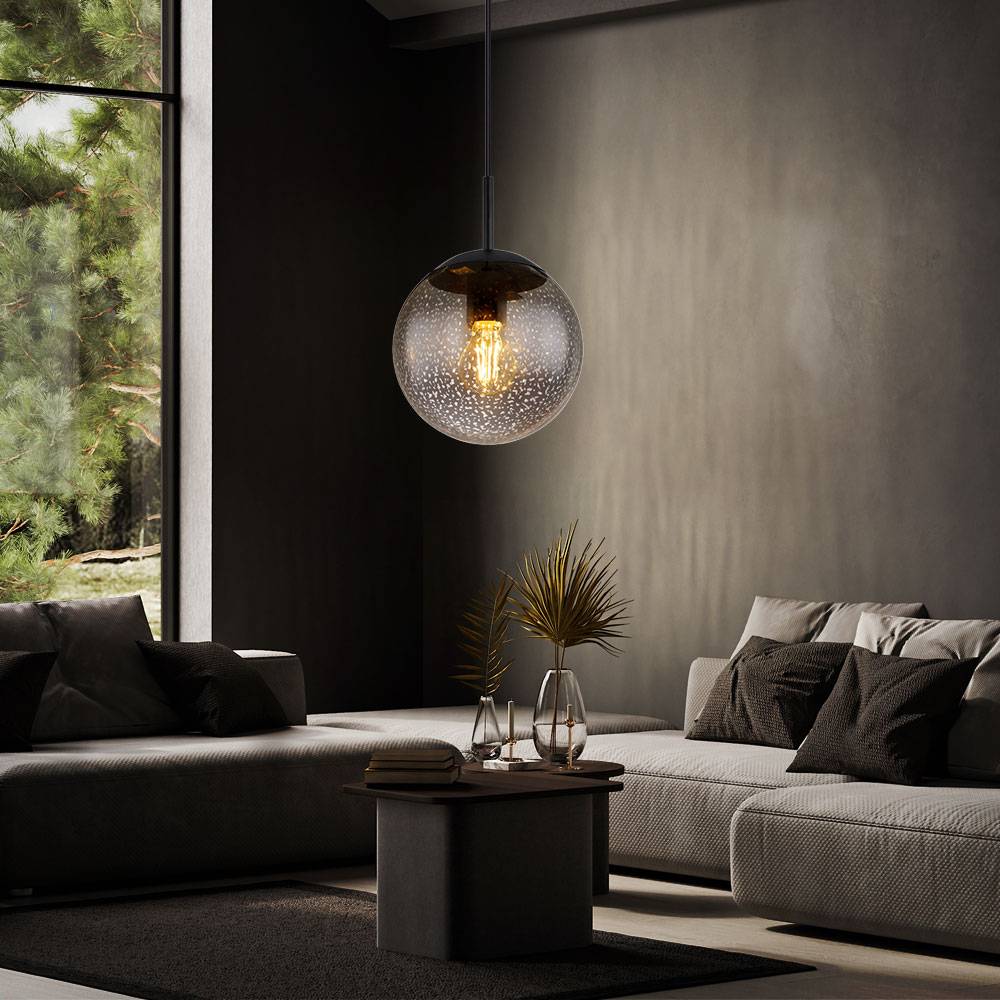 Hängeleuchte dimmbar mit Fernbedienung Pendelleuchte Esstisch Rauchglas Hängelampe Glas Retro, RGB Farbwechsel, Sternen-Effekt, 8,5W 806lm warmweiß