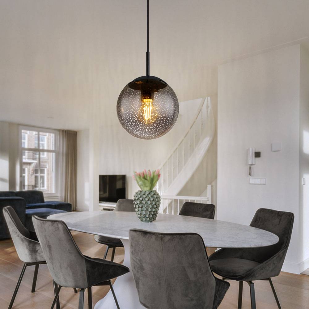 Hängeleuchte dimmbar mit Fernbedienung Pendelleuchte Esstisch Rauchglas Hängelampe Glas Retro, RGB Farbwechsel, Sternen-Effekt, 8,5W 806lm warmweiß