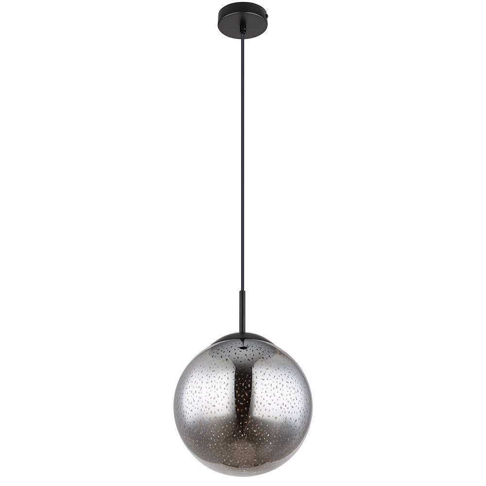 Hängeleuchte Kugel schwarz Pendelleuchte Esstisch Rauchglas Hängelampe Glas Retro, Höhenverstellbar, Sternen-Effekt, 1x E27 Fassung, DxH 25x120 cm