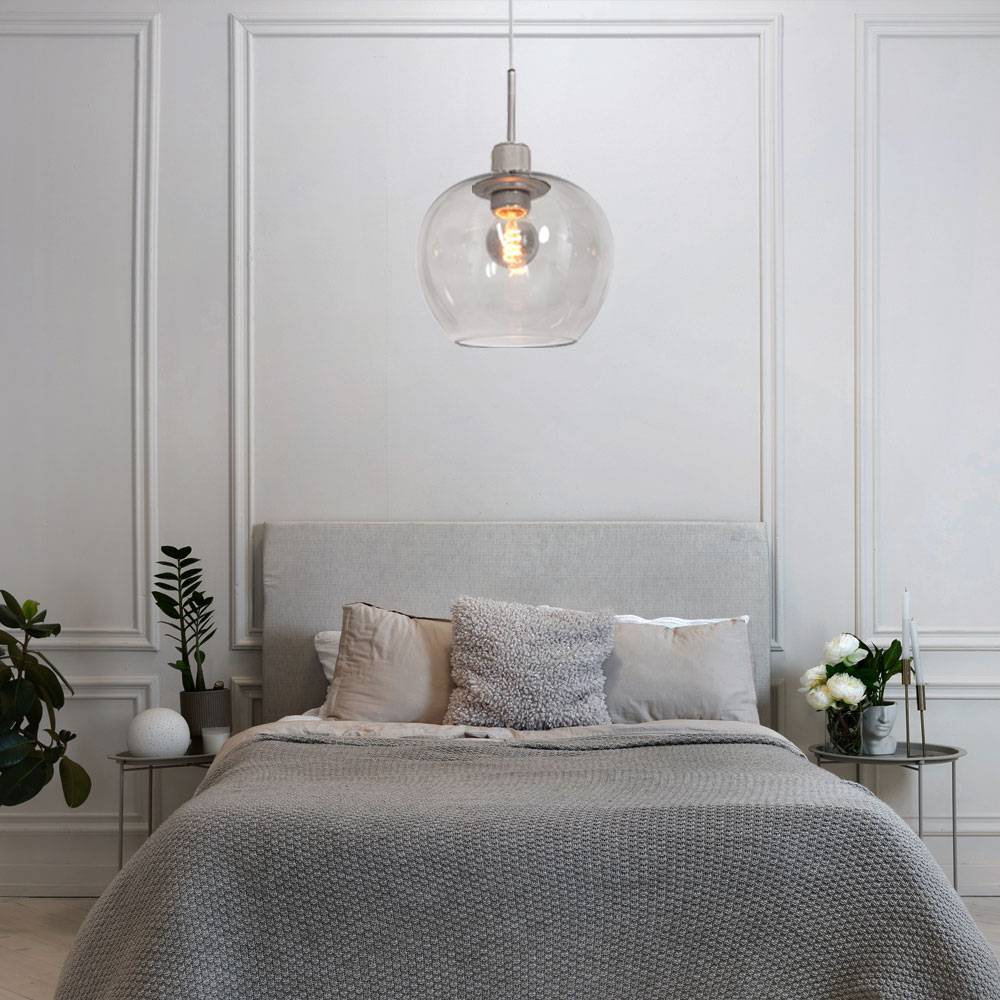 Pendellampe silber Wohnzimmerleuchte modern Esstisch Hängelampe, Höhenverstellbar Retro Glasschirm, Metall grau, 1x E14 Fassung, DxH 16x160 cm