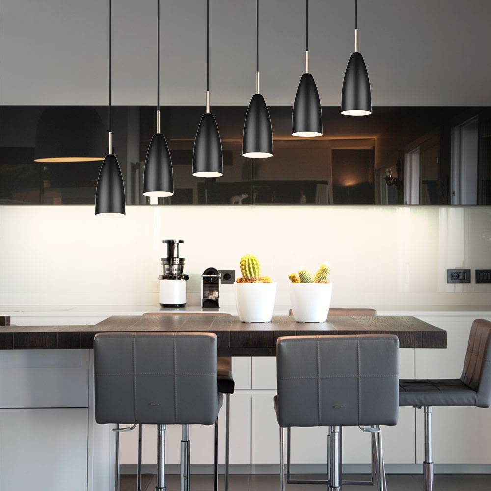 Esszimmerleuchte hängend Hängeleuchte schwarz Hängelampe Höhenverstellbar, Metall, 6x E14 Fassungen, LxBxH 90x9x150 cm