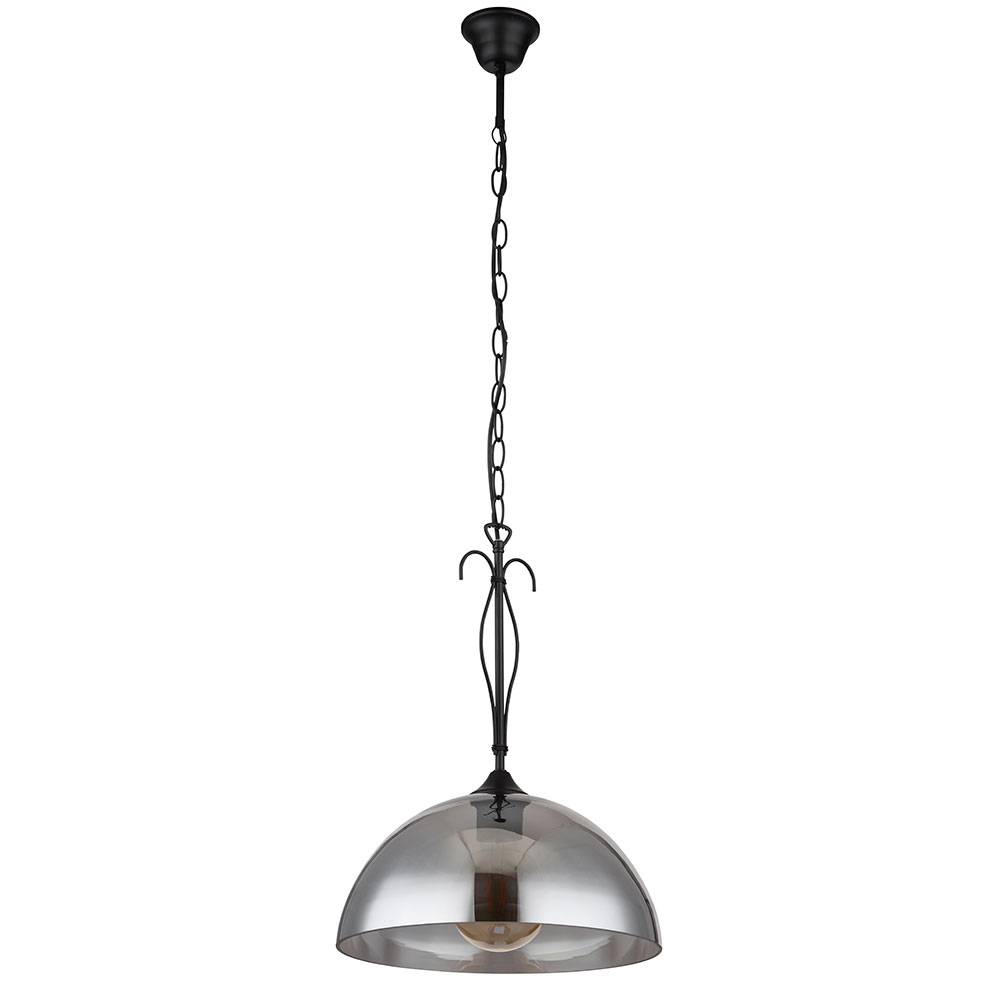 Hängeleuchte 1-Flammig Glasschirm rauch Esszimmerlampe hängend Kette Pendelleuchte, Metall, 1x E27 Fassung, DxH 30x120 cm