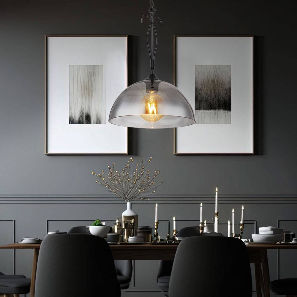 Hängeleuchte 1-Flammig Glasschirm rauch Esszimmerlampe hängend Kette Pendelleuchte, Metall, 1x E27 Fassung, DxH 30x120 cm