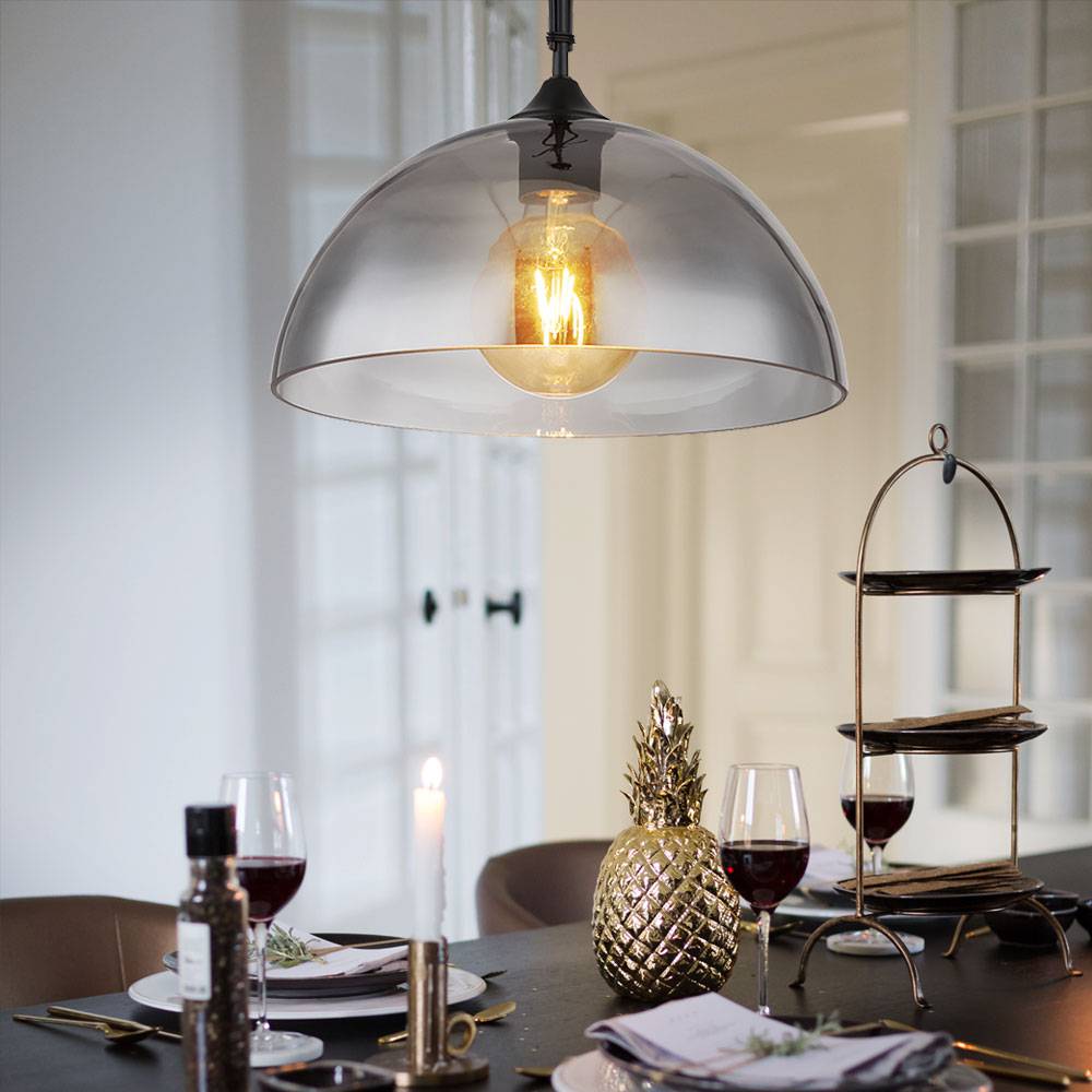 Hängeleuchte 1-Flammig Glasschirm rauch Esszimmerlampe hängend Kette Pendelleuchte, Metall, 1x E27 Fassung, DxH 30x120 cm