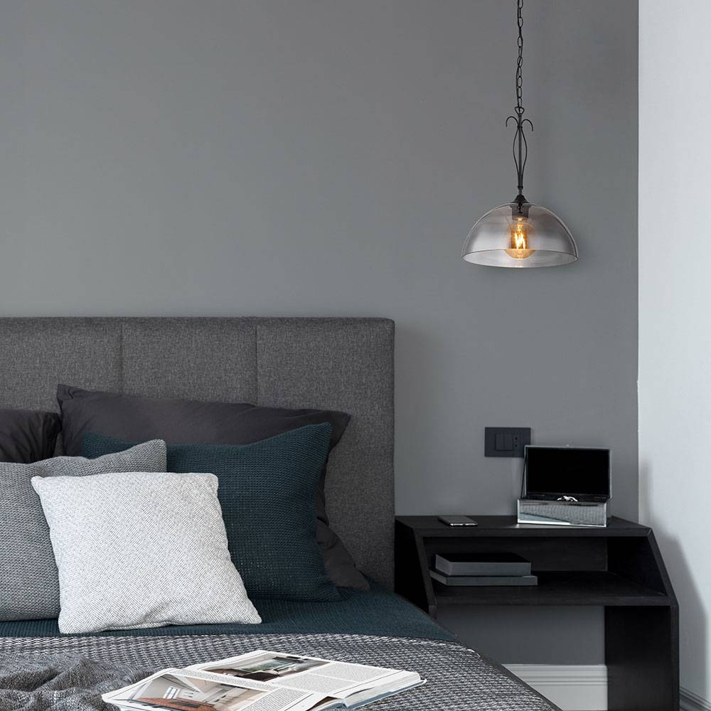 Hängeleuchte 1-Flammig Glasschirm rauch Esszimmerlampe hängend Kette Pendelleuchte, Metall, 1x E27 Fassung, DxH 30x120 cm