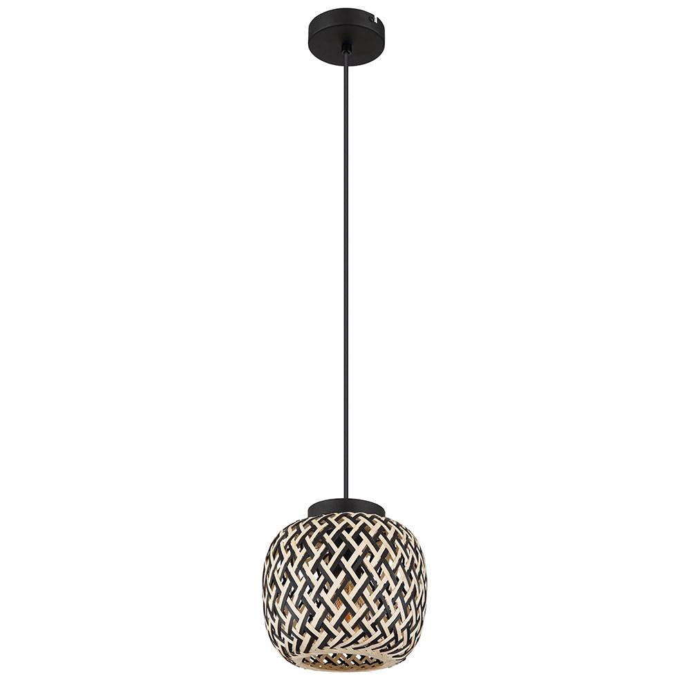 Hängelampe Hängeleuchte Pendelleuchte Esstischlampe, Höhenverstellbar Bambus Natur Metall schwarz Bohostil, 1x E27 Fassung, DxH 20x120cm