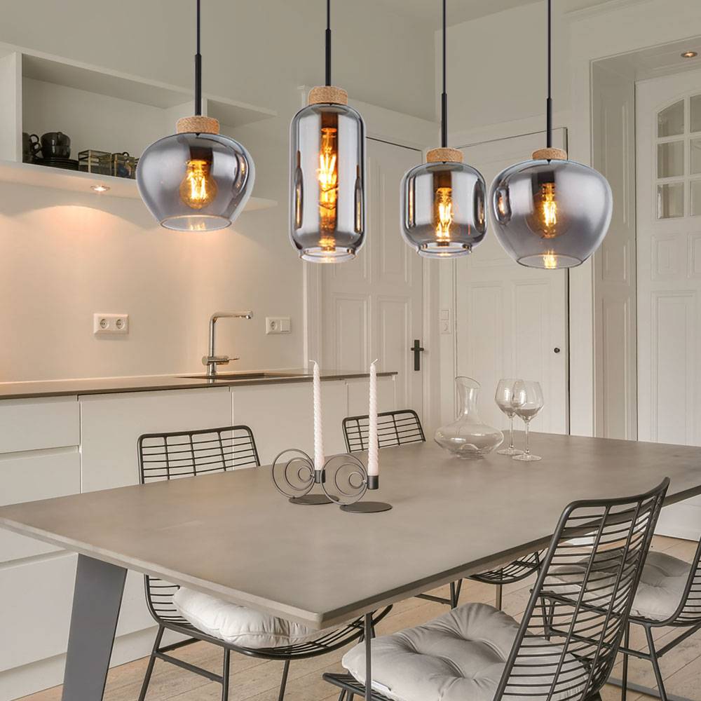 Pendelleuchte Esszimmerlampe hängend 4-Flammig rauch Hängelampe Rauchglas, Metall, 4x E27 Fassungen, LxBxH 96x23x120 cm