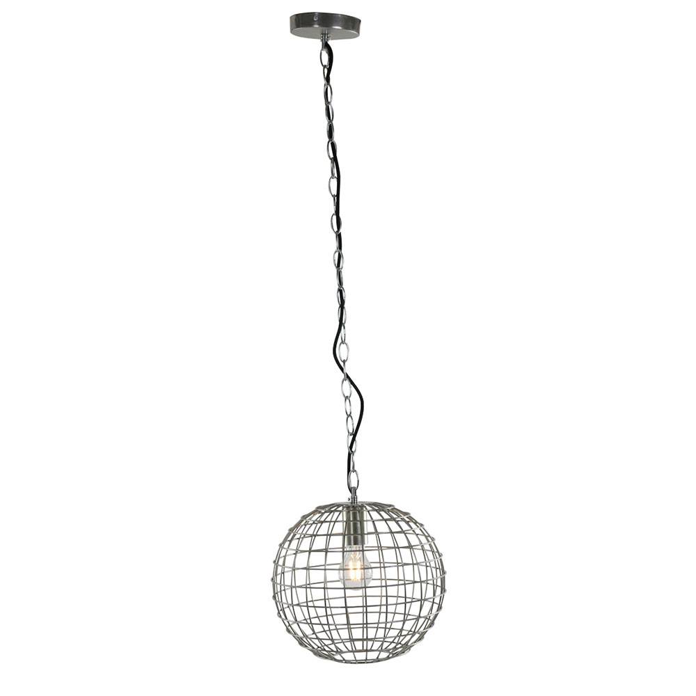 Hängeleuchte Retro silber Esszimmerlampe hängend Käfig Kugellampe Gitter, Metall, 1x E27 Fassung, DxH 30 x ca. 108 cm