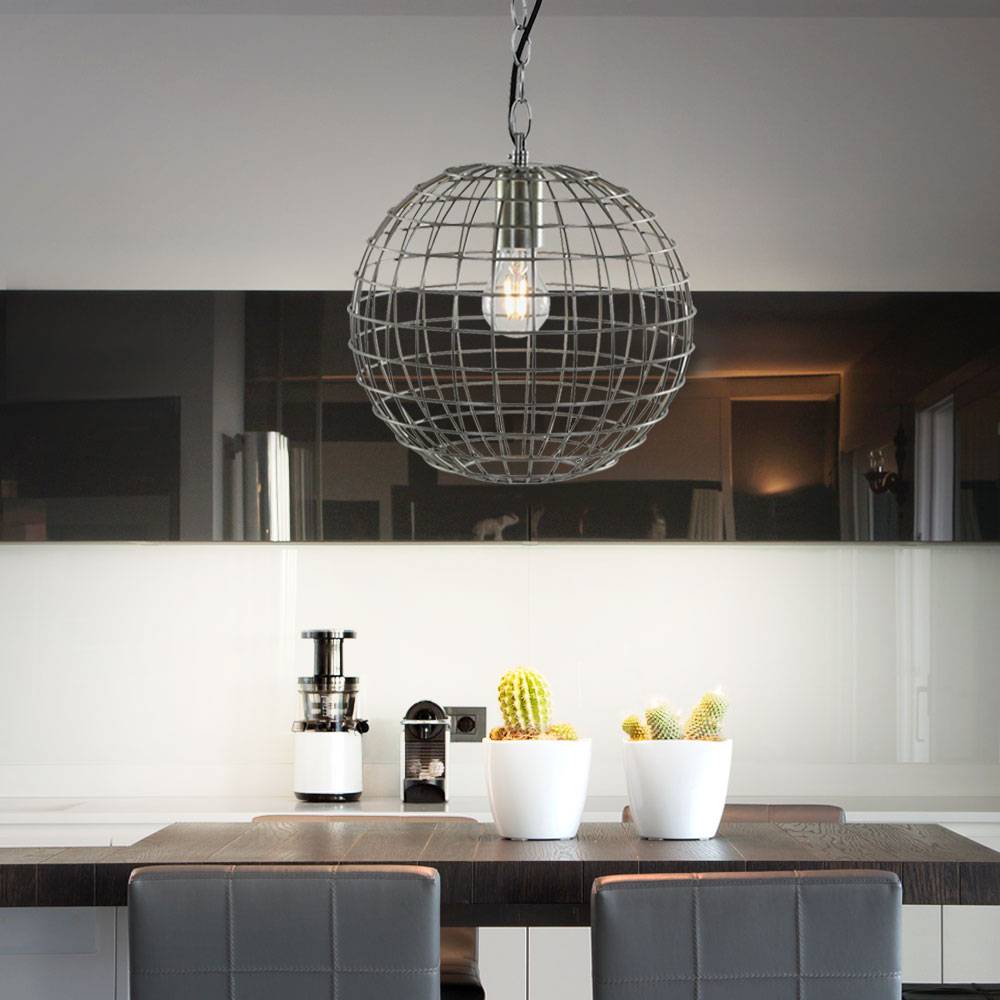Hängeleuchte Retro silber Esszimmerlampe hängend Käfig Kugellampe Gitter, Metall, 1x E27 Fassung, DxH 30 x ca. 108 cm