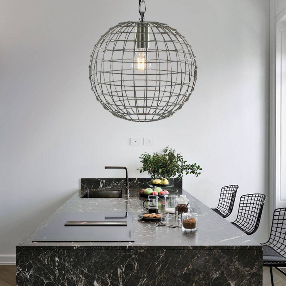 Hängeleuchte Retro silber Esszimmerlampe hängend Käfig Kugellampe Gitter, Metall, 1x E27 Fassung, DxH 30 x ca. 108 cm