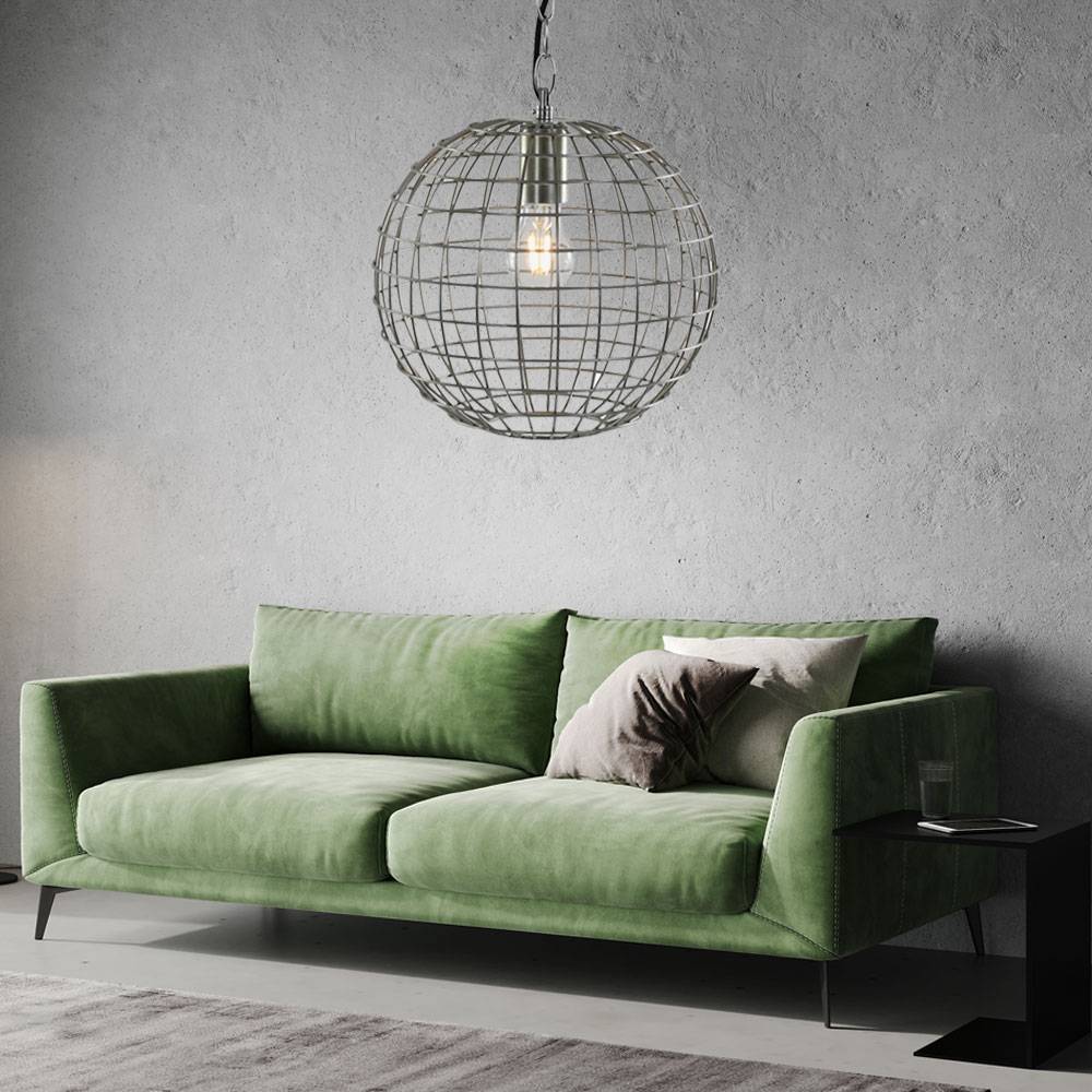 Hängeleuchte Retro silber Esszimmerlampe hängend Käfig Kugellampe Gitter, Metall, 1x E27 Fassung, DxH 30 x ca. 108 cm