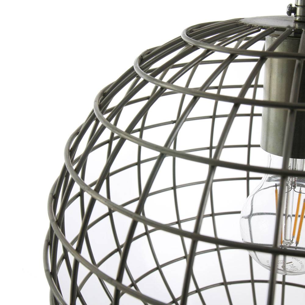 Hängeleuchte Retro silber Esszimmerlampe hängend Käfig Kugellampe Gitter, Metall, 1x E27 Fassung, DxH 30 x ca. 108 cm