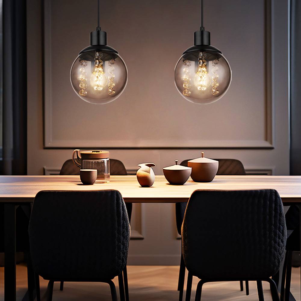 Pendellampe Esstischleuchte Hängeleuchte Wohnzimmer, Glas rauch, Metall schwarz, 1x E27, DxH 15 x 150 cm