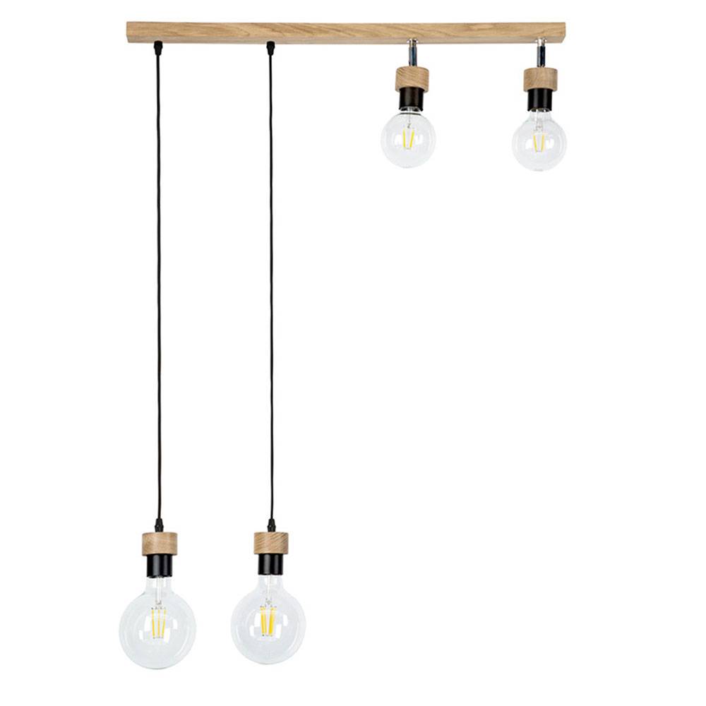 Hängeleuchte Holz Eiche Holzleuchte hängend Wohnzimmerleuchte Strahler schwenkbar, Metall schwarz, 4x E27 Fassungen, L 75 cm