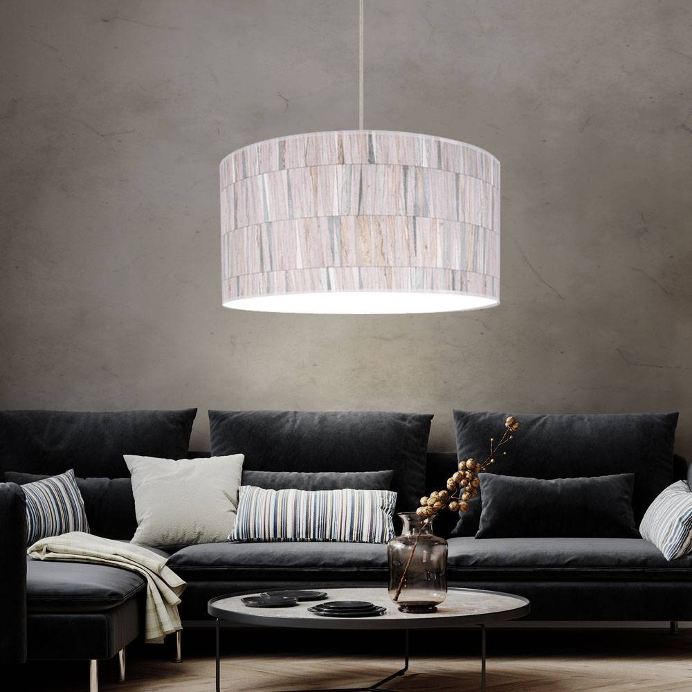 Hängelampe Wohnzimmerleuchte hängend Hängeleuchte Holzakzent Küchenlampe, Tapete multicolor, 1x E27 Fassung, DxH 50x128 cm
