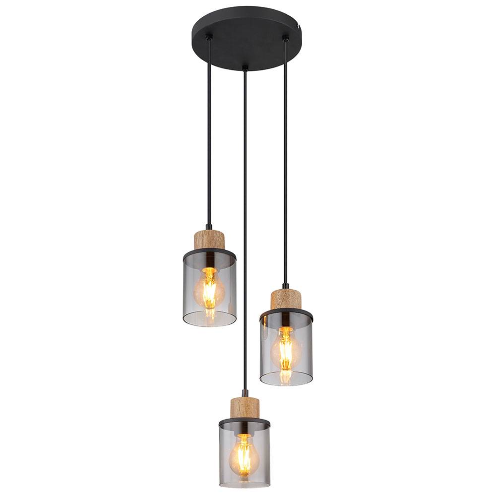 Pendelleuchte Hängelampe Esszimmerleuchte Wohnzimmerlampe Metall Glas rauchfarben 3 flammig D 27 cm