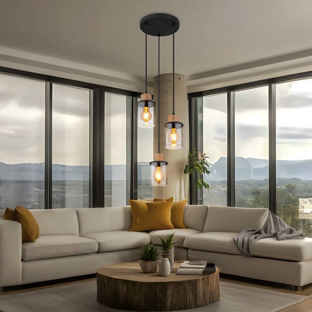 Pendelleuchte Hängelampe Esszimmerleuchte Wohnzimmerlampe Metall Glas rauchfarben 3 flammig D 27 cm