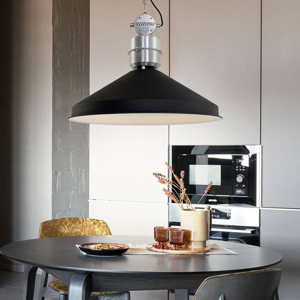 Hängelampe Hängeleuchte Pendelleuchte Esszimmerlampe Küchenleuchte, Höhe anpassbar, Metall schwarz matt, 1x E27 Fassung, DxH 56x195cm